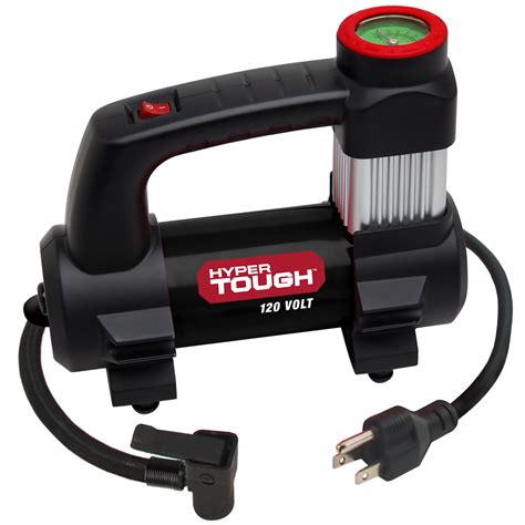 The Hyper Tough 120 Volt tire inflator plugs into any standard AC outlet, and is perfect for inflating vehicle tires, including passenger cars, trucks, SUVs, and motorcycles. . Hyper tough tire inflator